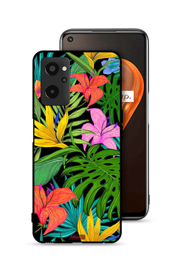 غطاء حماية لهاتف Realme 9i 4G بنقشة زهور استوائية وأوراق شجر