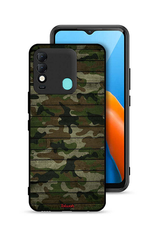 Tecno Spark 8 Protective Case Cover Camouflage Wooden Pattern