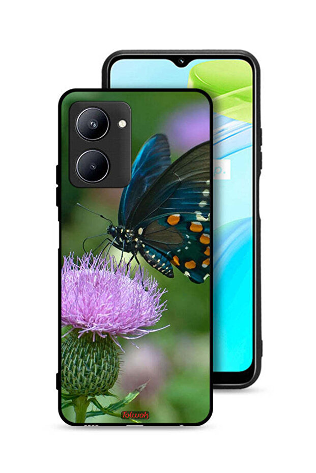 غطاء حماية لهاتف Realme C33 بتصميم فراشة تجلس على زهرة