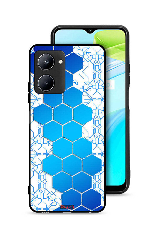 غطاء حماية لهاتف Realme C33 بشعار شبكة أيقونات سداسية الأضلاع