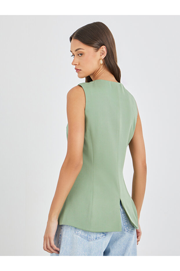 سترة طويلة بدون أكمام ذات صف واحد من الأزرار - 4