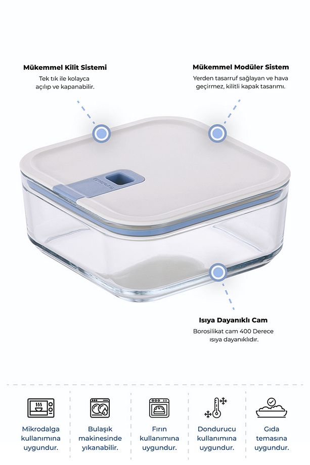 Perfect Seal Kare Cam Saklama Kabı 1100ml - 4