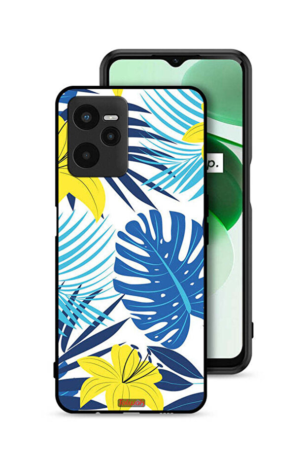 غطاء حماية لهاتف Realme C35 برسومات ريش وزهور