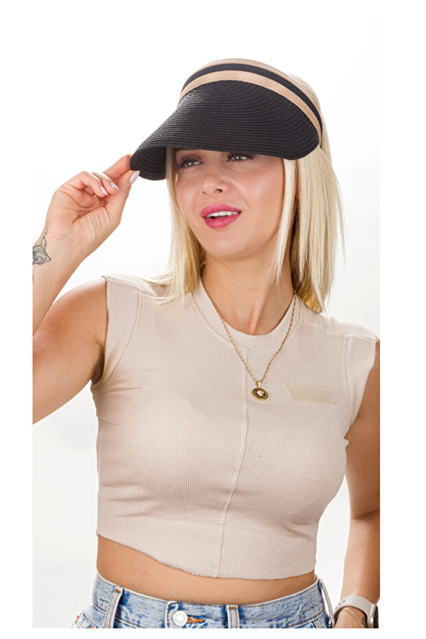 Straw Hat Sun Visor Half Moon Straw Sports Hat - Summer, Natural, Sea and Beach Style Hat