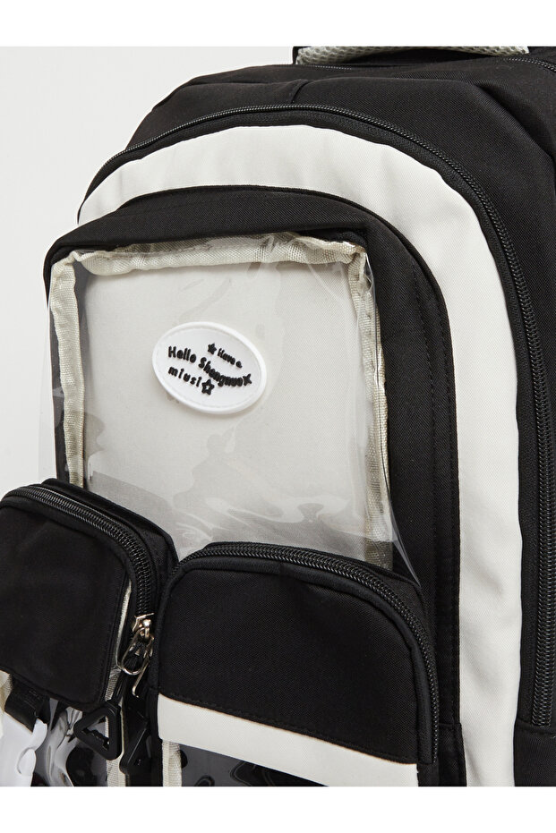 حقيبة ظهر ملونة مع جيوب خارجية شفافة - 3