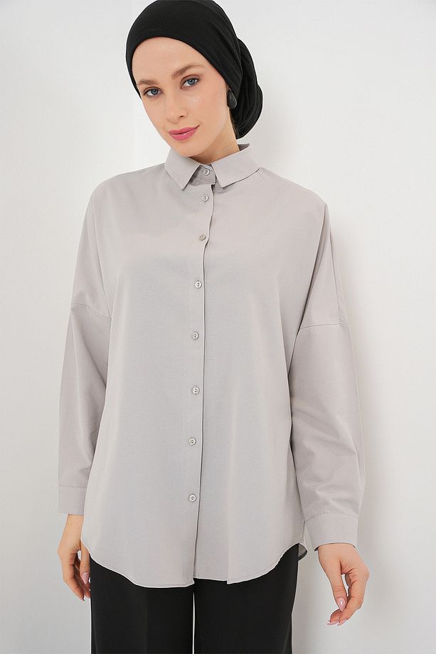 103901 Oversize Basic Tesettür Gömlek - A.Gri - 4