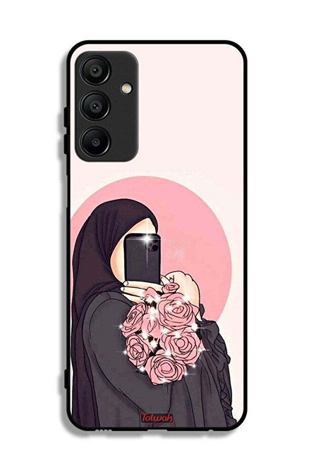 غطاء حماية لهاتف Samsung Galaxy A15 بتصميم فن التقاط صور سيلفي مع حمل الزهور