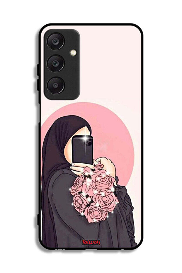 غطاء حماية لهاتف Samsung Galaxy A25 5G مع فن التقاط صور سيلفي أثناء حمل الزهور