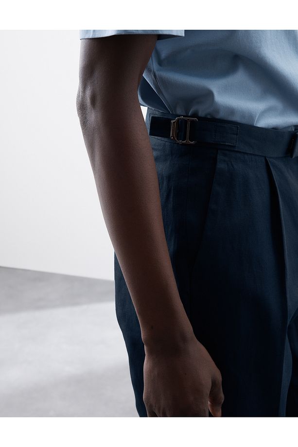 Keten Karışımlı Tek Pileli Smart Pantolon - 5