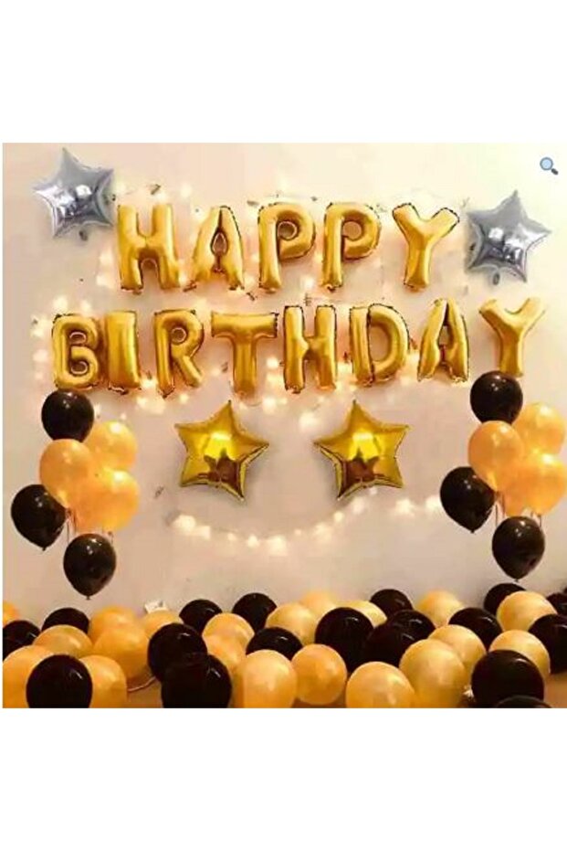 Metallic Gold and Black Concept Birthday Balloon Set Party Decoration