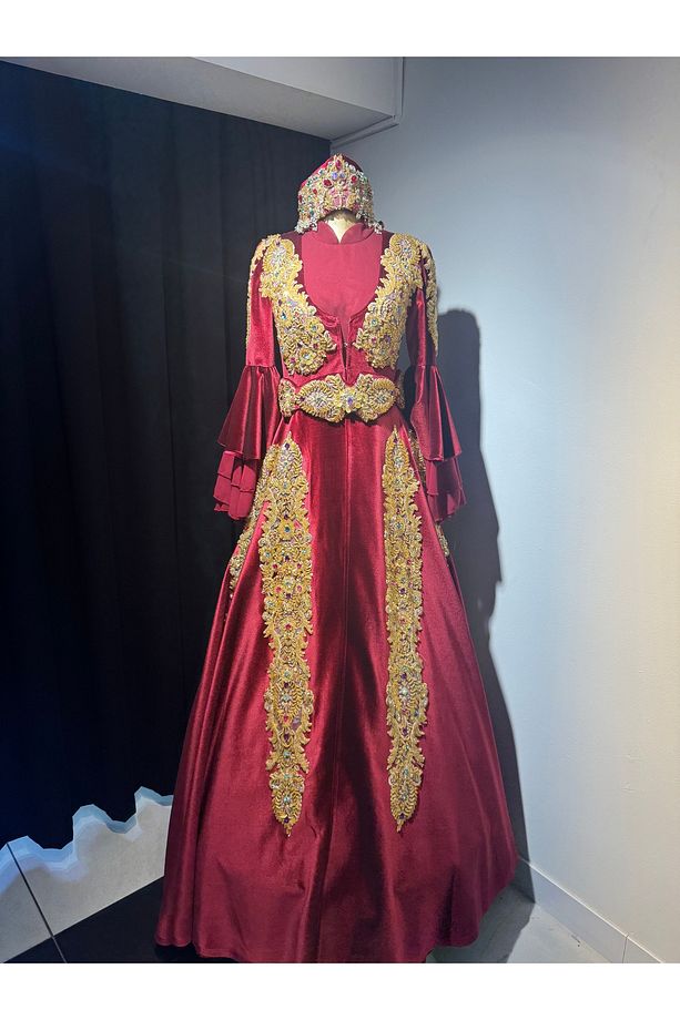 Bordo kadife hintişi kaftan bindallı - 1
