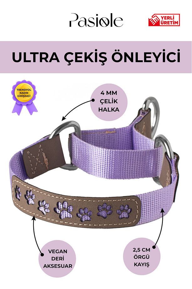 Çekiş Önleyici Tasma Boğma | Pati İzi Detaylı Deri Ön Yüz | Köpek Boyun Tasması - 1