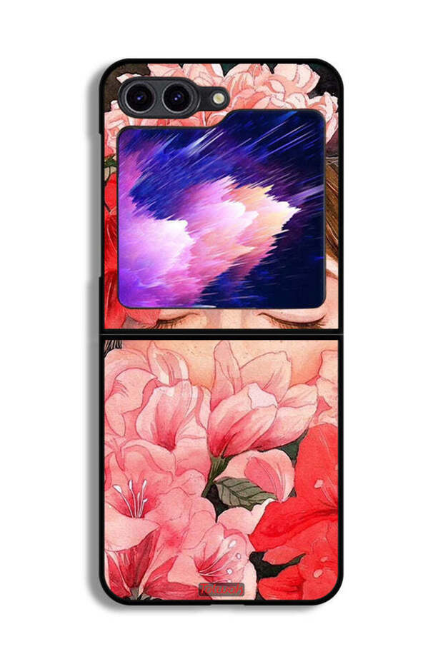 Samsung Galaxy Z Flip6 Protective Case Cover Girl Face Hide In Flowers Art