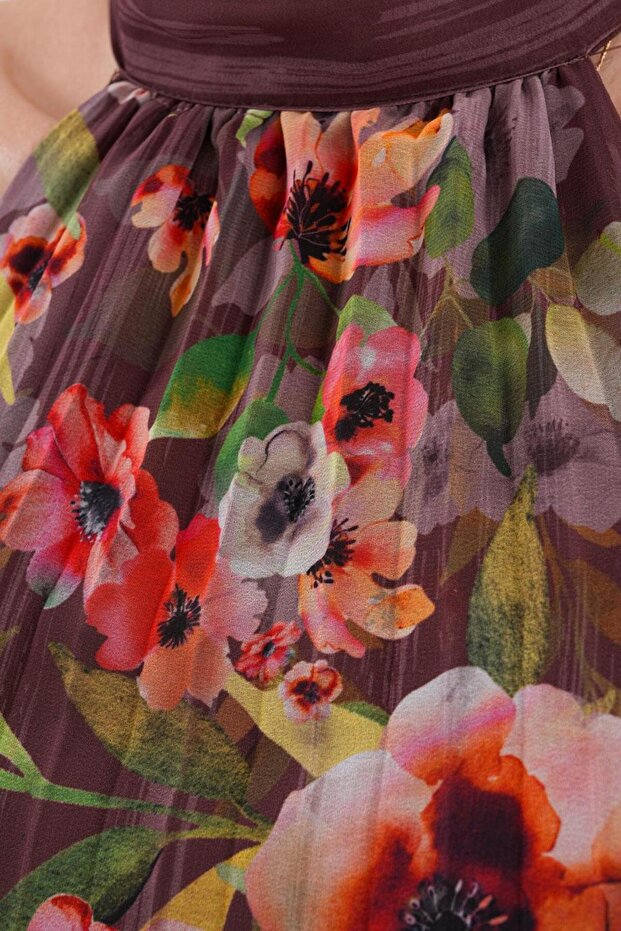 Halter Yaka Maxi Şifon Piliseli Kahverengi Elbise MCK5064 - 7