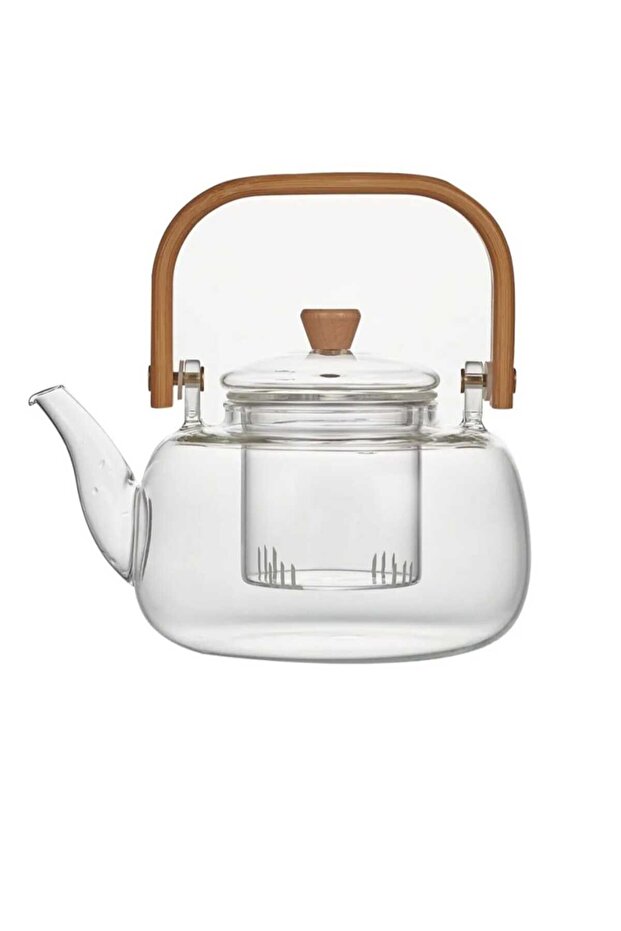 1000 ml Bambu Kapaklı Cam Demlik BOR062 - 1