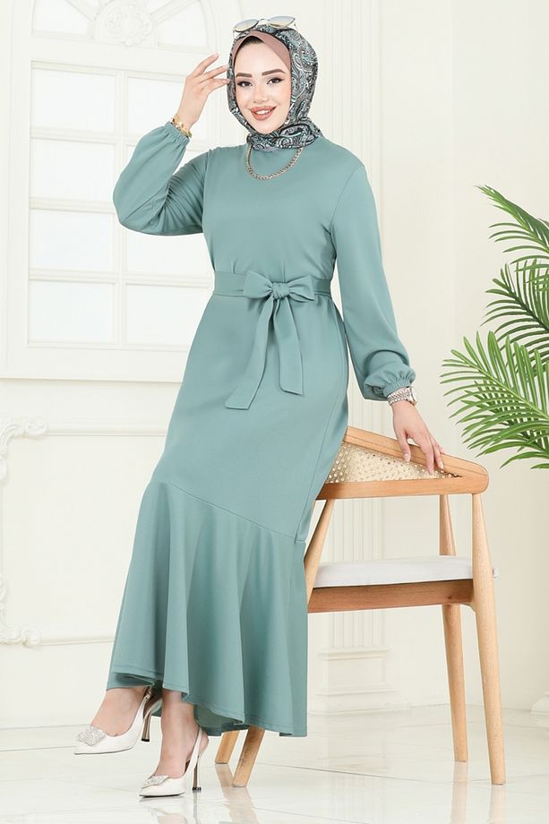 Kemerli Scuba Elbise 444DVL817 Mint - 1
