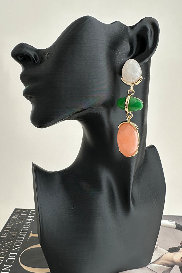 أقراط متدلية من الحجر البيضاوي الملون (7 سم) - 1