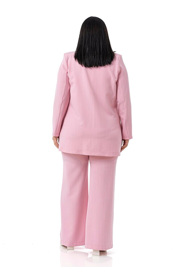 Plus Size Striped Pink Jacket Pants Double Suit - 3