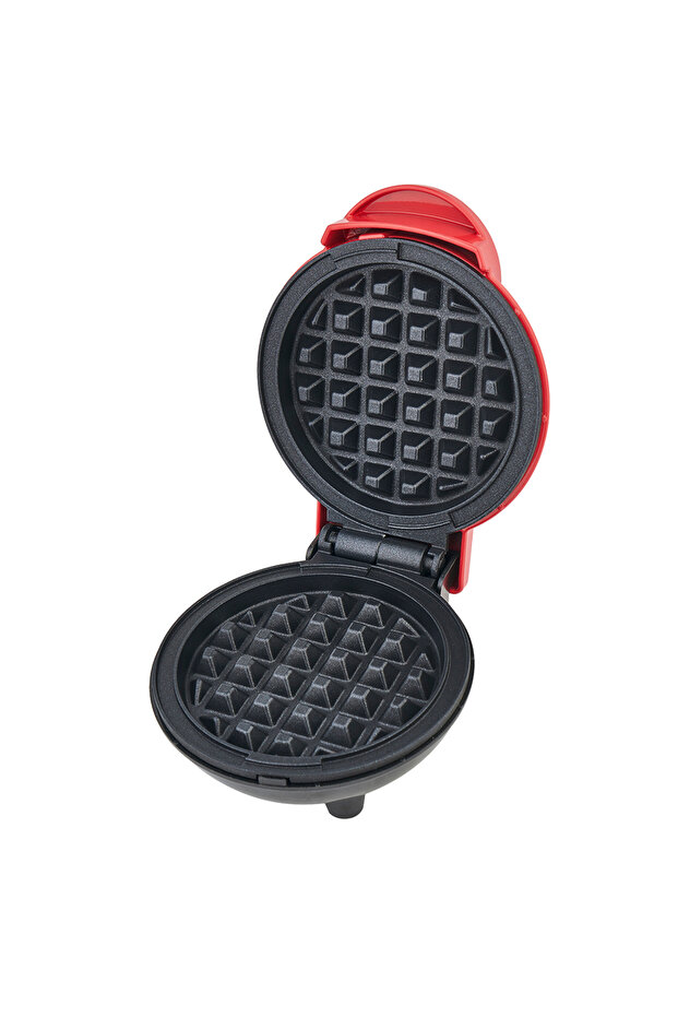 ® Mini Waffe Machine, 800W, Non-Stick Plates, Indicator Light, Compact Design, Red - 6