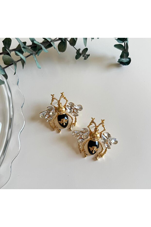 Siyah Taşlı Arı Küpe - 1