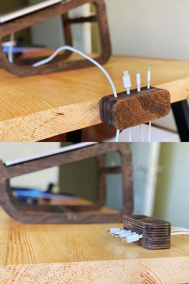 Ahşap 2'li Set Laptop Standı Yükseltici Kablo Düzenleyici Notebook Yükseltici - 4
