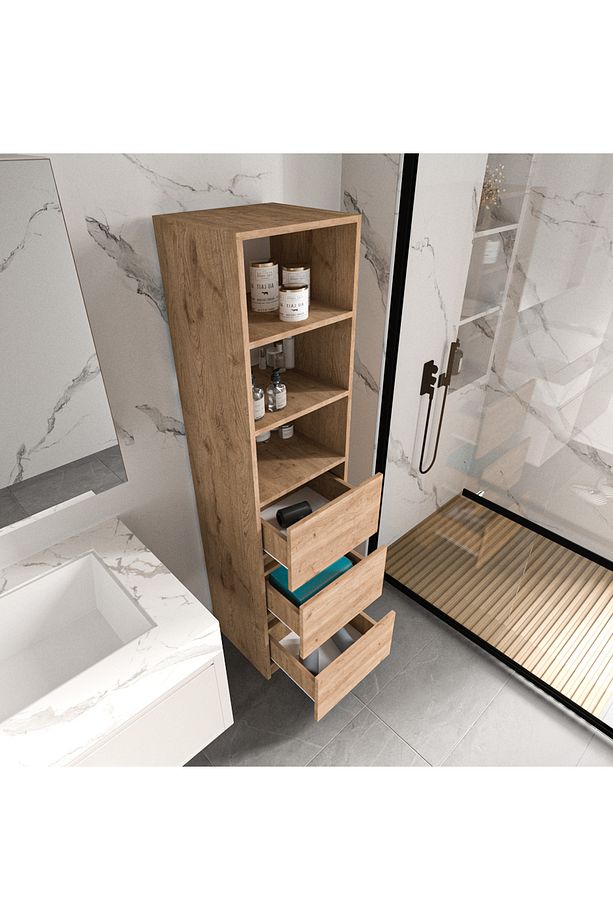 Eylül Çok Amaçlı Dolap 2 Raflı, 3 Çekmeceli, Ekonomik, Modüler, Banyo Mutfak Dolabı - 3