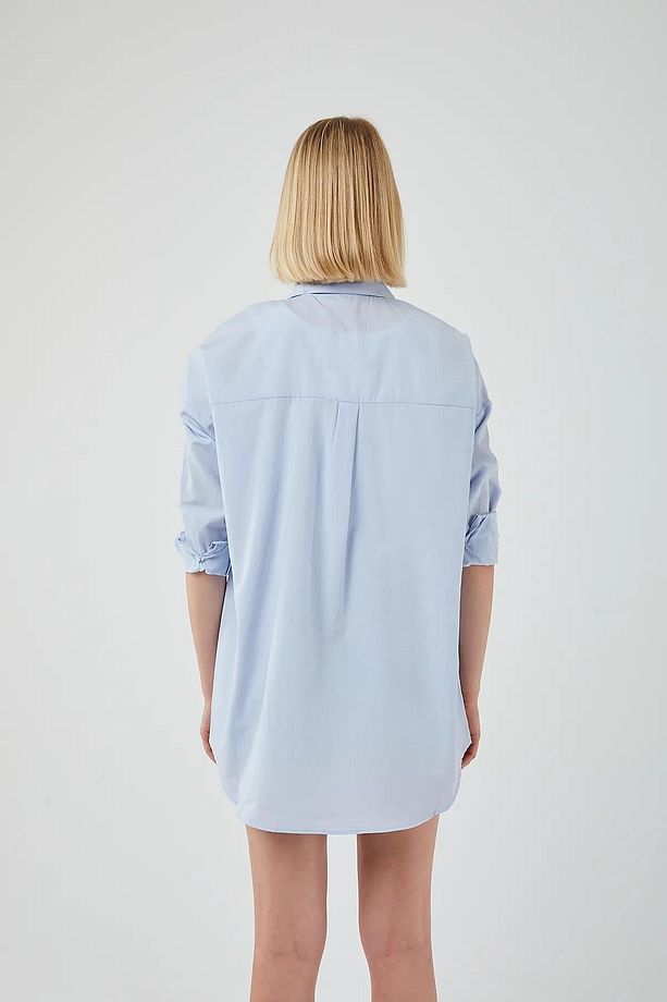 4053 Kadın Tek Cepli Oversize Basic Gömlek Bebe Mavi - 4