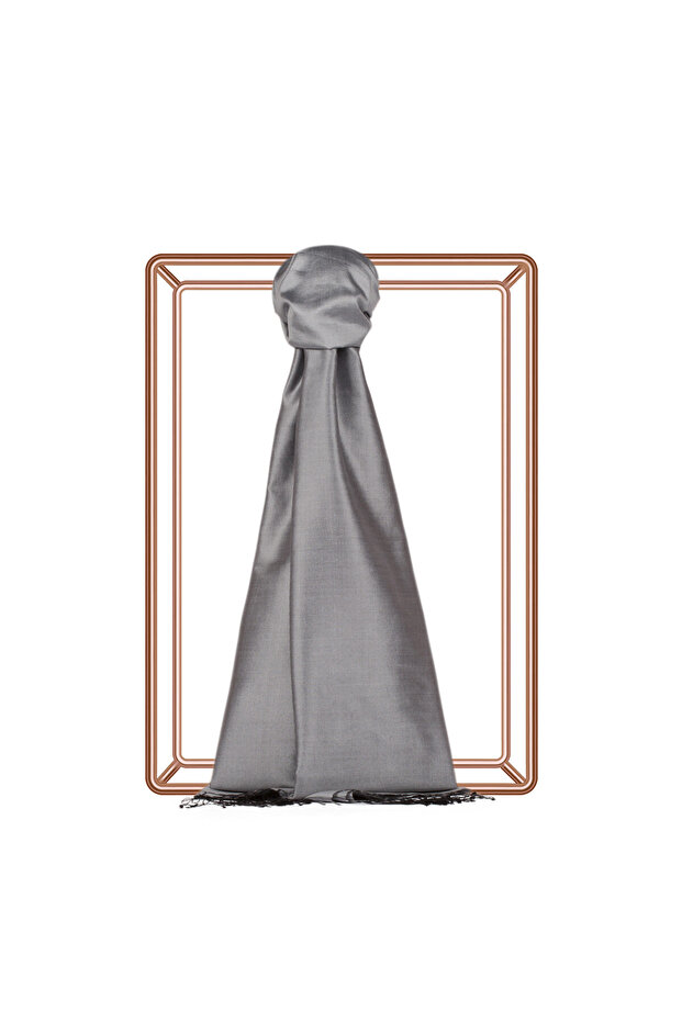 Silver Plain Silk Shawl - 6