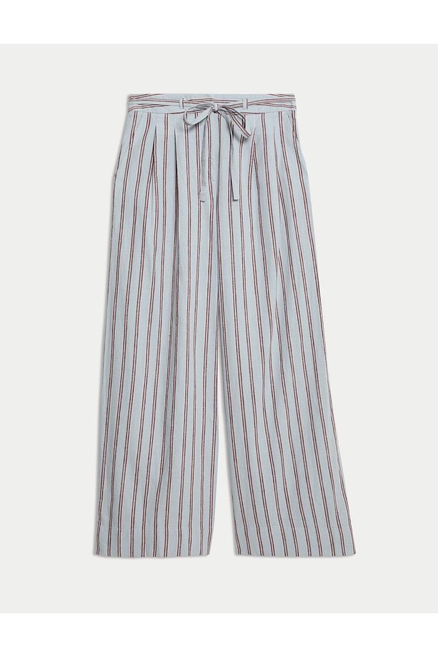 Şeritli Bağcıklı Yüksek Bel Geniş Paça Pantolon - 2