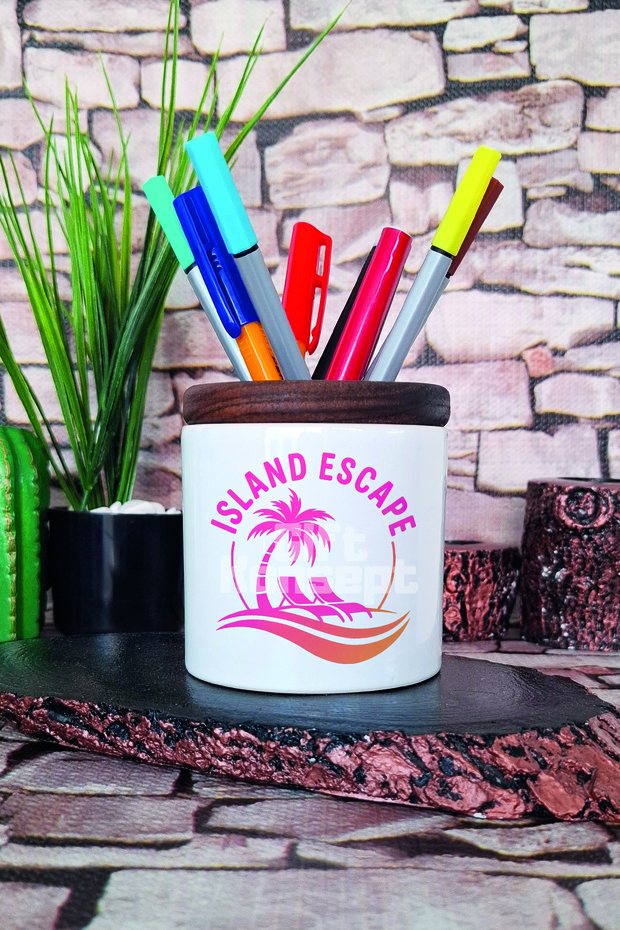 منظم سطح المكتب لحامل الأقلام من السيراميك المطبوع من Island Escape