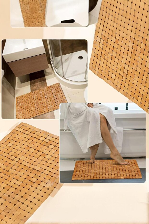 Geometric Pattern Bamboo Mat Shower Tub Mat Bathroom Anti-Slip Mat Folding (24X16)Cm