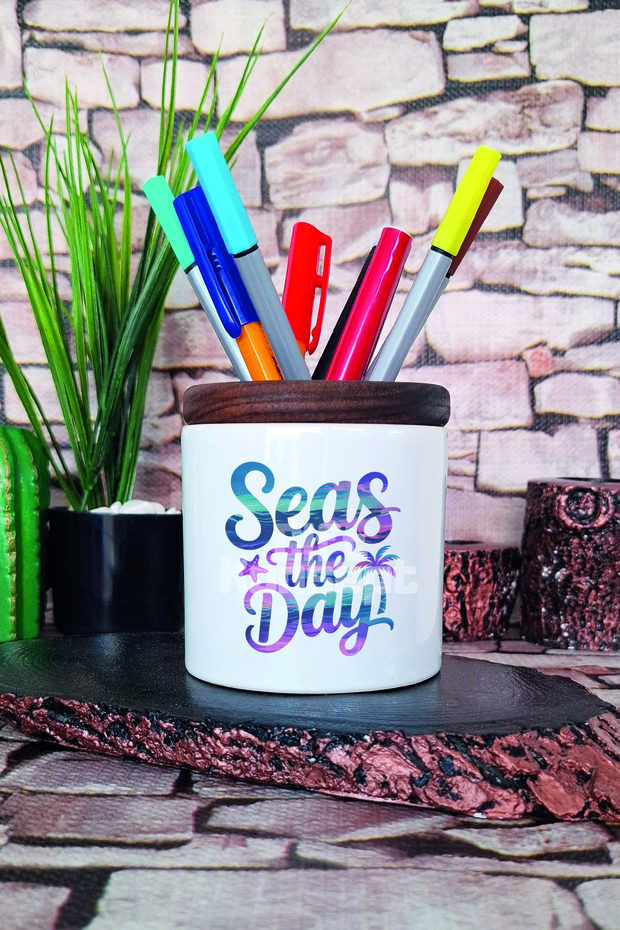 Seas the Day Printed Ceramic Pen Holder Desktop Organizer