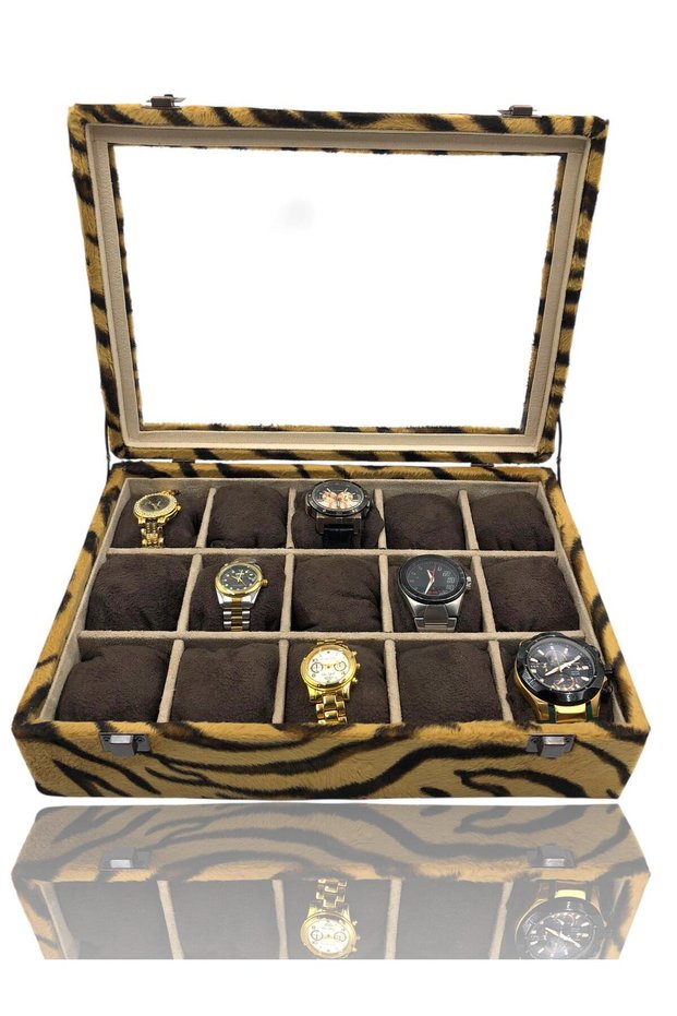 Diji 15 Watch Box Watch Case Tiger with Cream Brown Pillow Inside