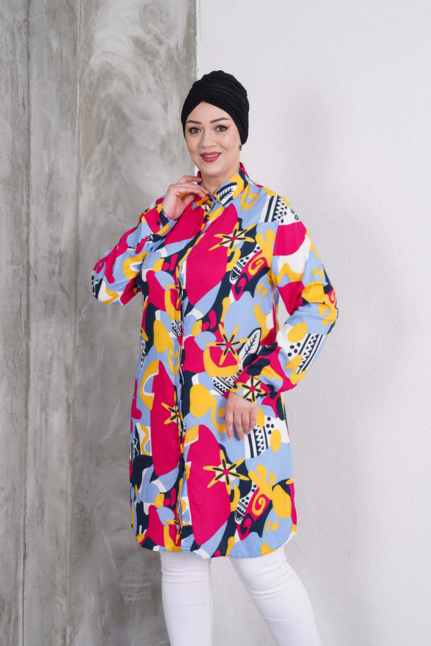 Colorful Mosaic Patterned Shirt Tunic