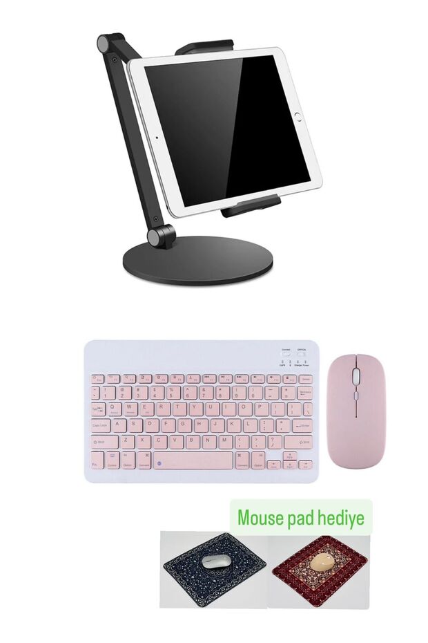 Lenovo Tab M10 Plus 3rd Gen TB125FU Uyumlu Stand Ayarlanabilir Klavye Mouse Set - 1