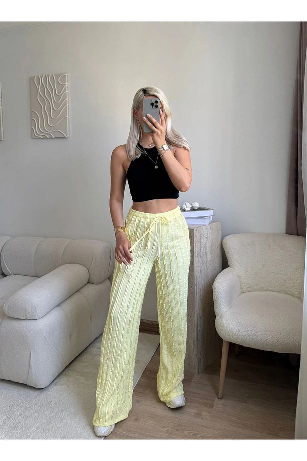 Rahat Fit Pliseli Pantolon - SARI - 2