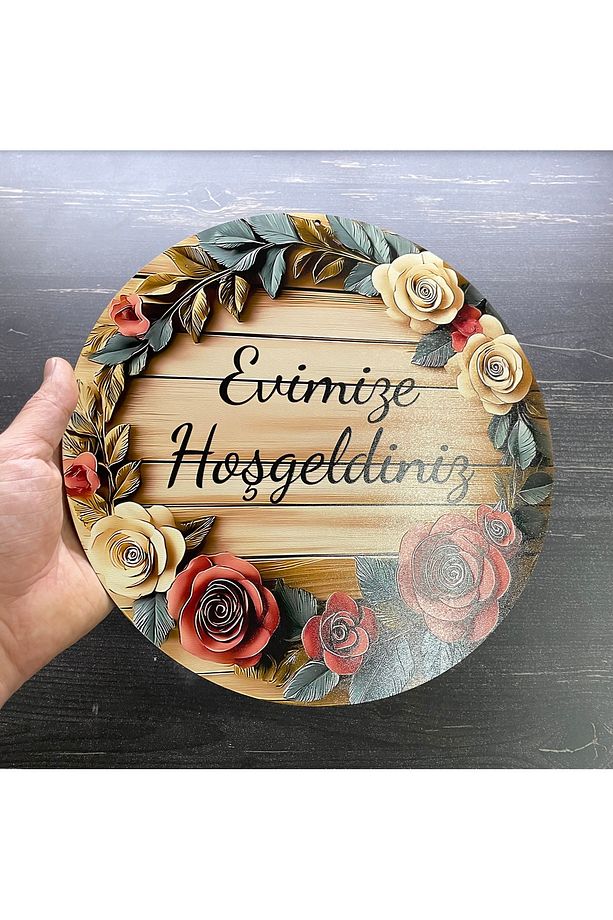 Evimize Hoşgeldiniz Kapı Süsü 2D Çiçekler Baskı Kapı Süsü - 2