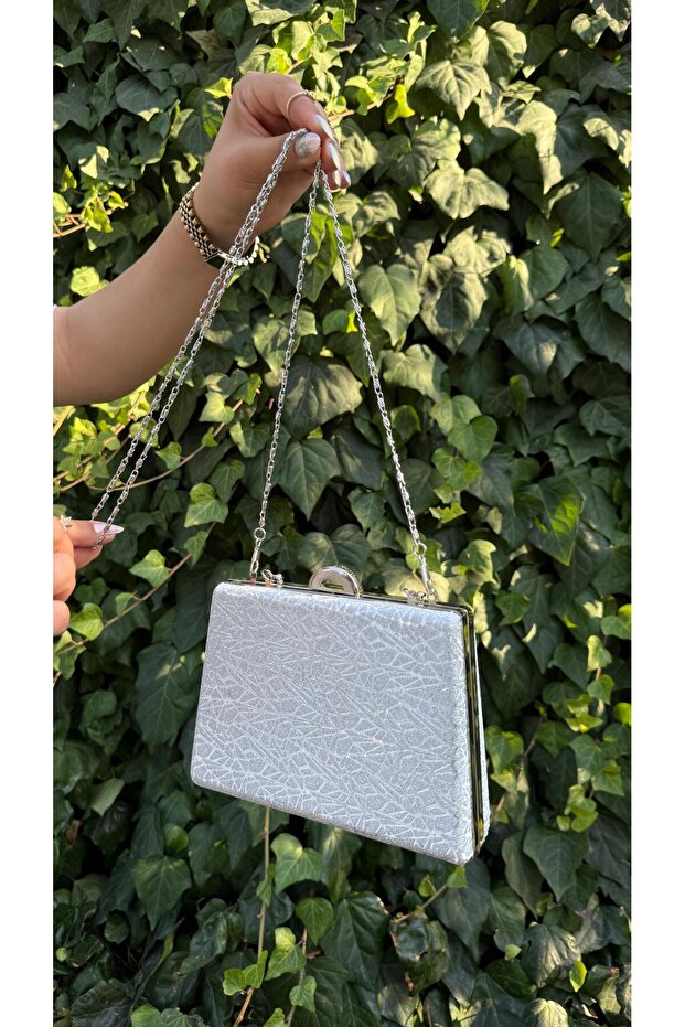 Silver Patterned Evening Bag-15 - 8