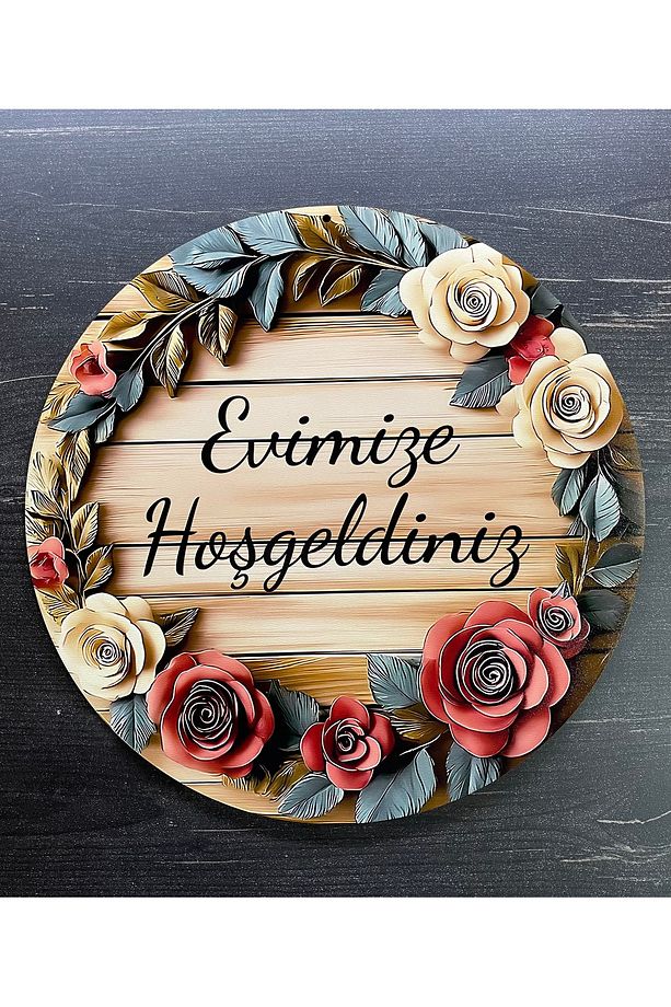 Evimize Hoşgeldiniz Kapı Süsü 2D Çiçekler Baskı Kapı Süsü - 3