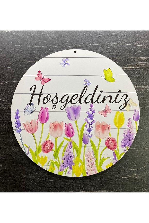 Hoşgeldiniz Kapı Süsü 2D Çiçekler Baskı Kapı Süsü - 1