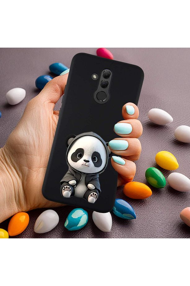 Huawei Mate 20 Lite ile Uyumlu Sevimli Panda (0214d) Tasarımlı Siyah Lansman Kılıf - 4