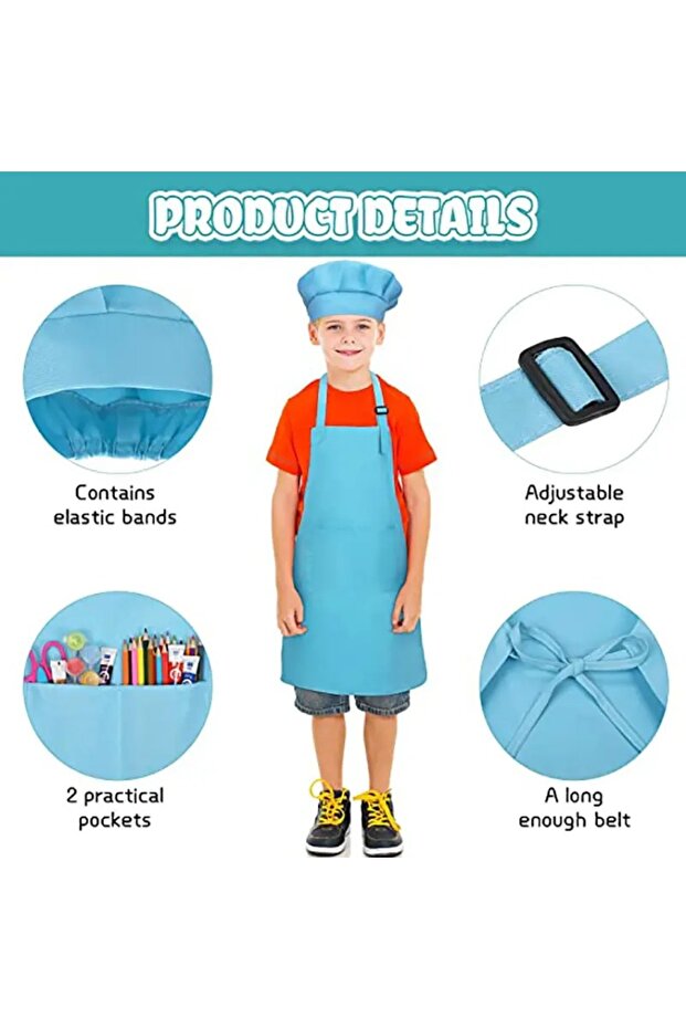Apron for kids with Chef Hat Set, Ages 3–7, with Pockets, for Cooking & Crafting - 2