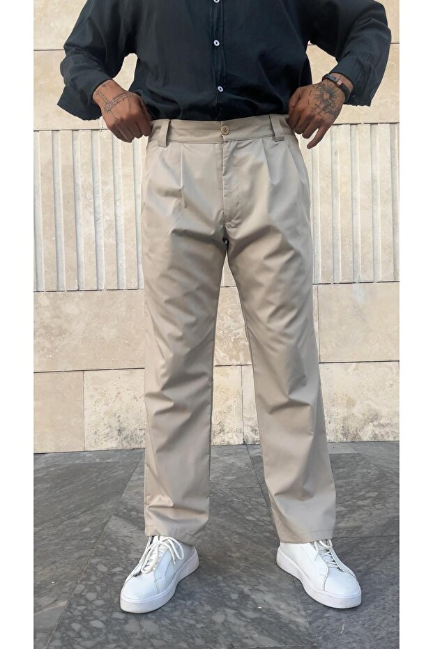 Single Pleat Detailed Gabardine Trousers