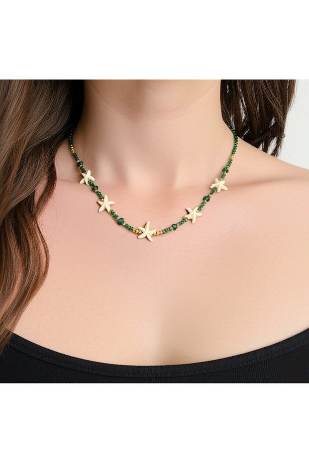 Summer Fashion Green Sea Star Crystal Bead Necklace