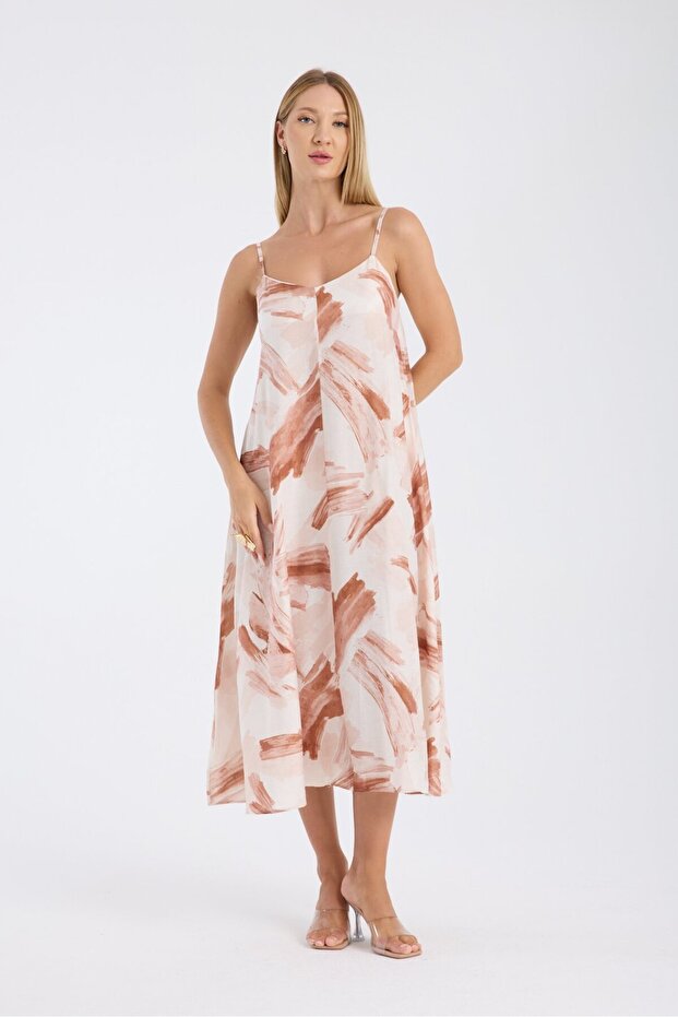 فستان بحمالات منقوشة - 2