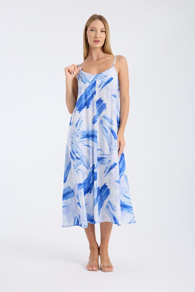 فستان بحمالات منقوشة - 8