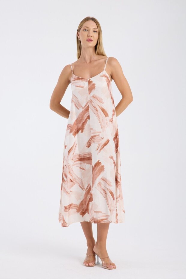 فستان بحمالات منقوشة - 1