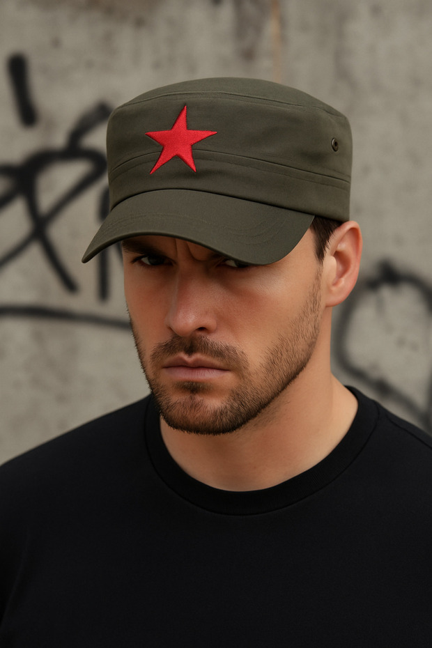 Koton Castro Hat Breathable Fabric Streetwear Castro with Red Star Detail