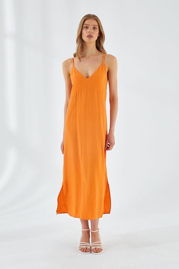 4252 Women's Rope Strap V-Neck Dress Orange