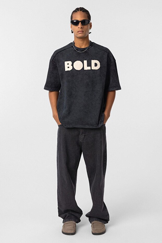 Washable Front Printed Oversize T-Shirt Black